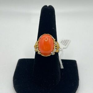 Gems en Vogue Oval Salmon Coral Ring Sterling Silver Size 7.75 NWT